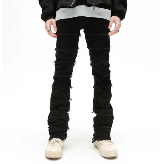 Heavy Industry Hole Frayed Destruction Waxed Flare Jeans