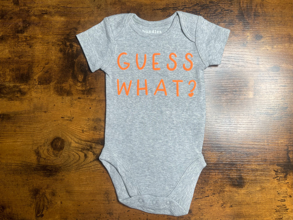 Guess What? Chicken Butt 0-3 Months Baby Short Sleeve Grey Onesie(Orange 3D Print)