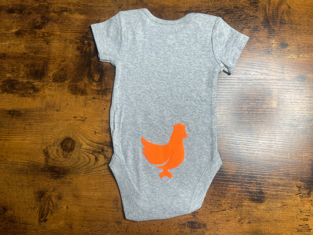 Guess What? Chicken Butt 0-3 Months Baby Short Sleeve Grey Onesie(Orange 3D Print)