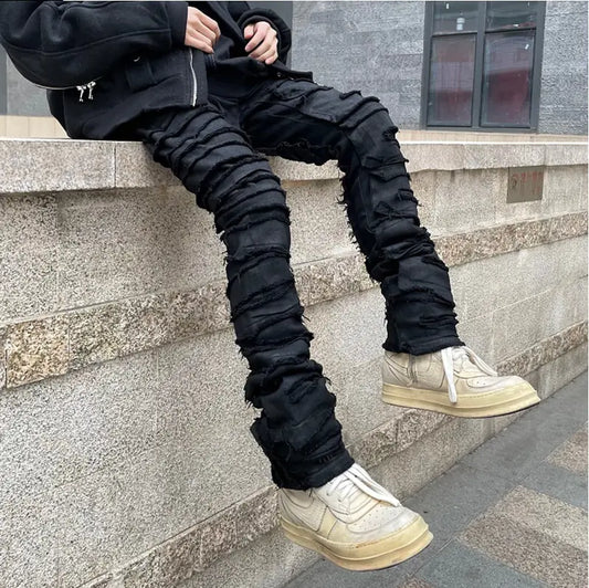 Heavy Industry Hole Frayed Destruction Waxed Flare Jeans