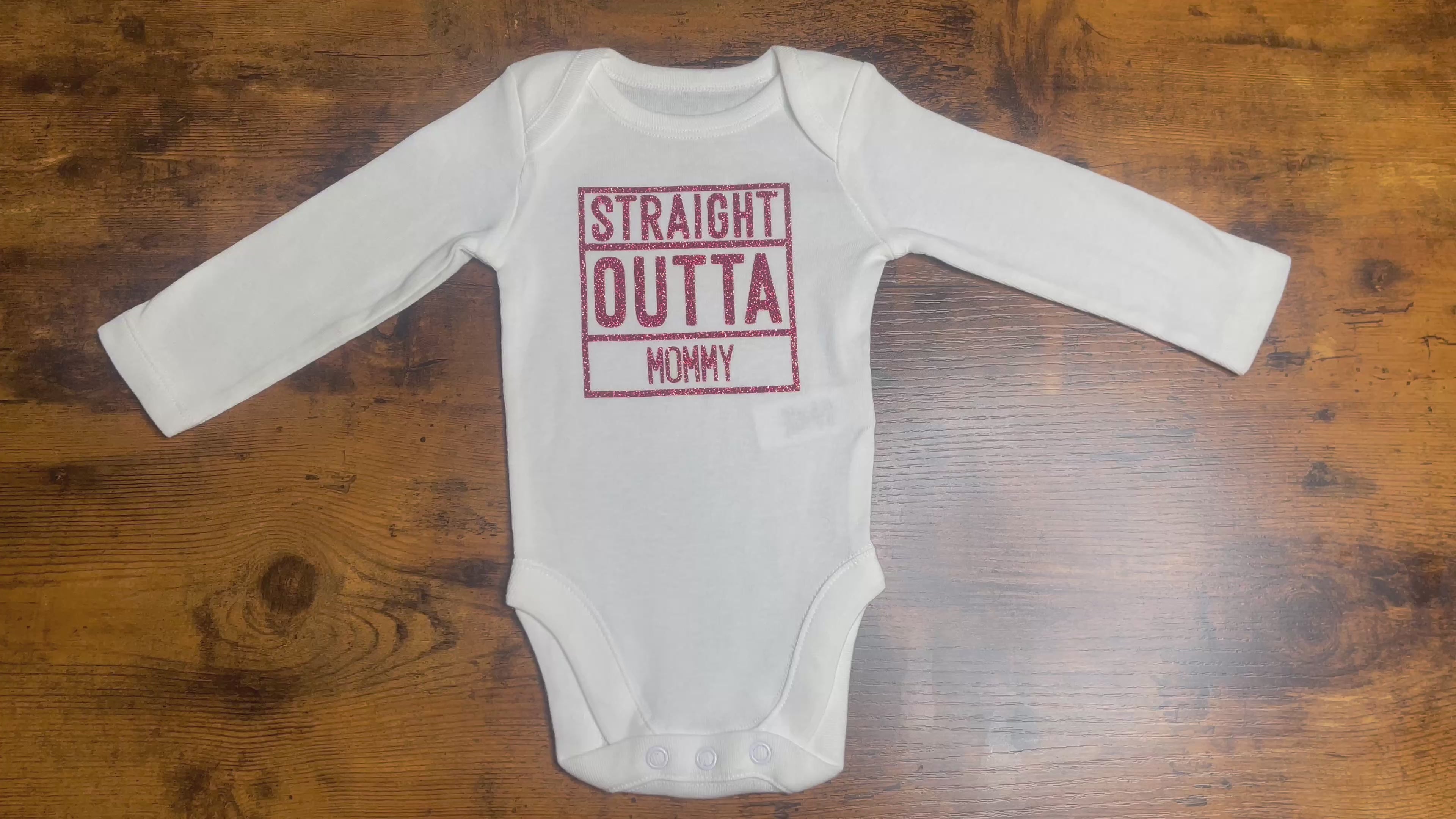 Straight Outta Mommy 0-3 Months Baby Long Sleeve Onesie(Glitter Red)