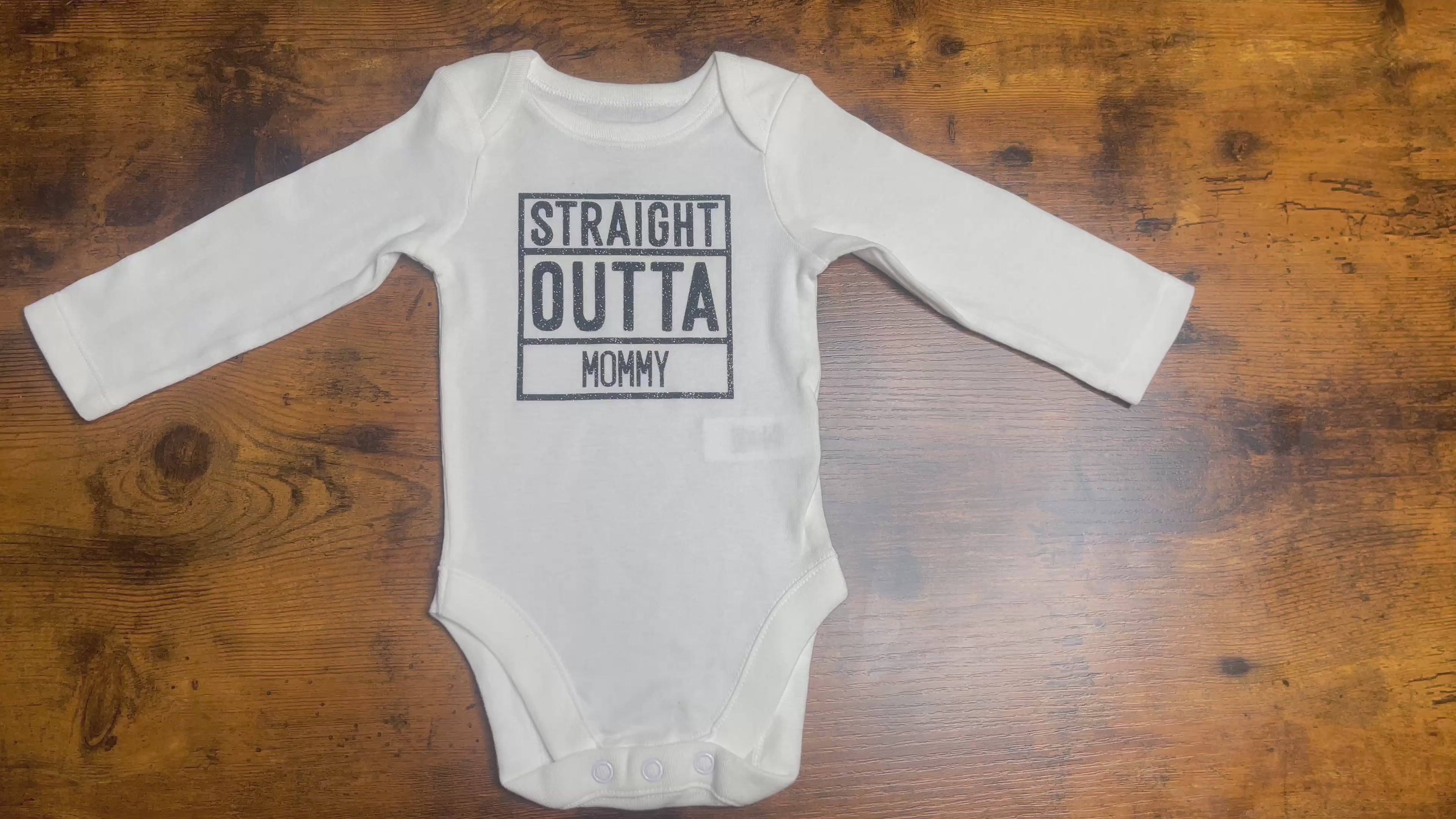 Straight Outta Mommy 0-3 Months Baby Long Sleeve Onesie(Glitter Black)
