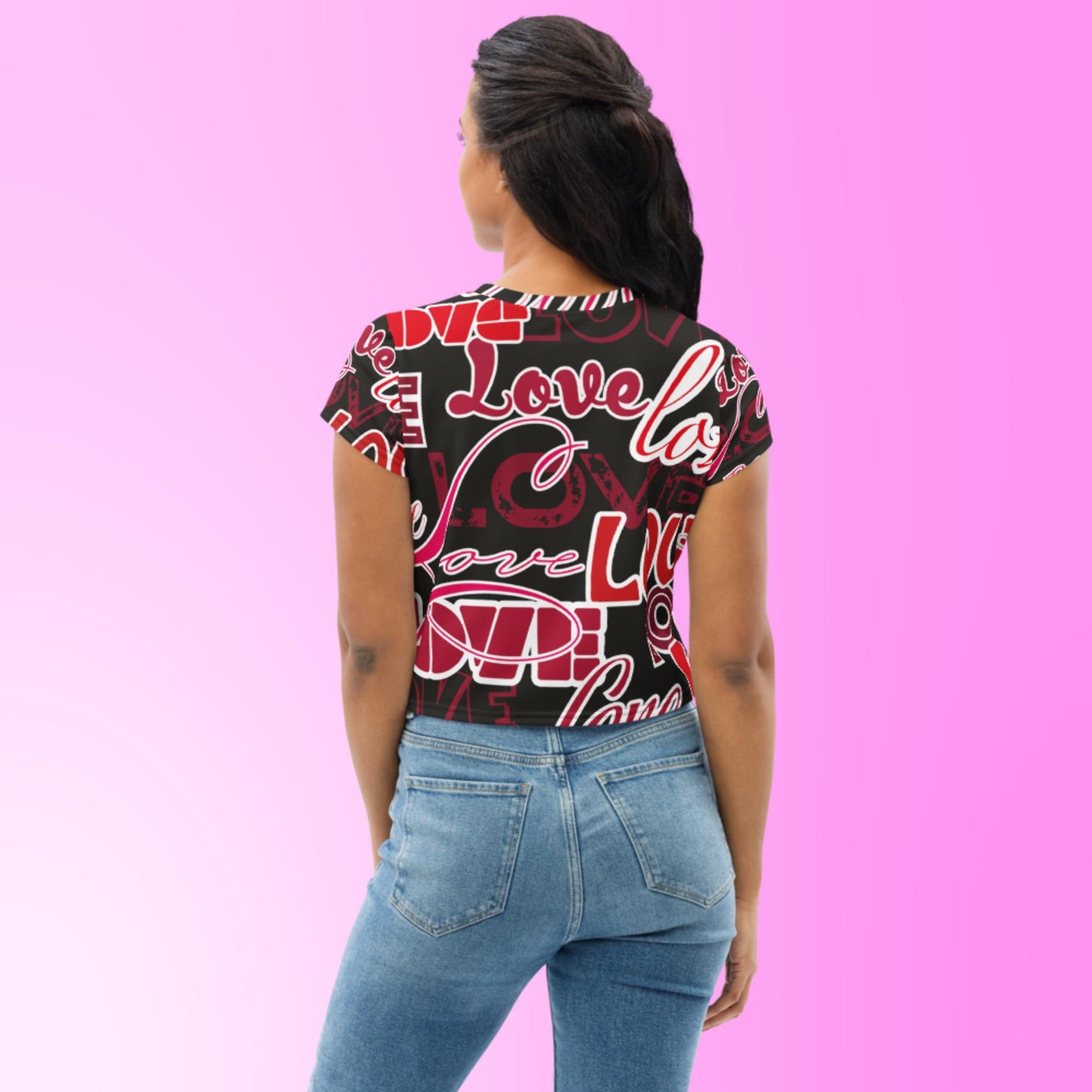 Love Themed Dark All-Over Print Crop Tee