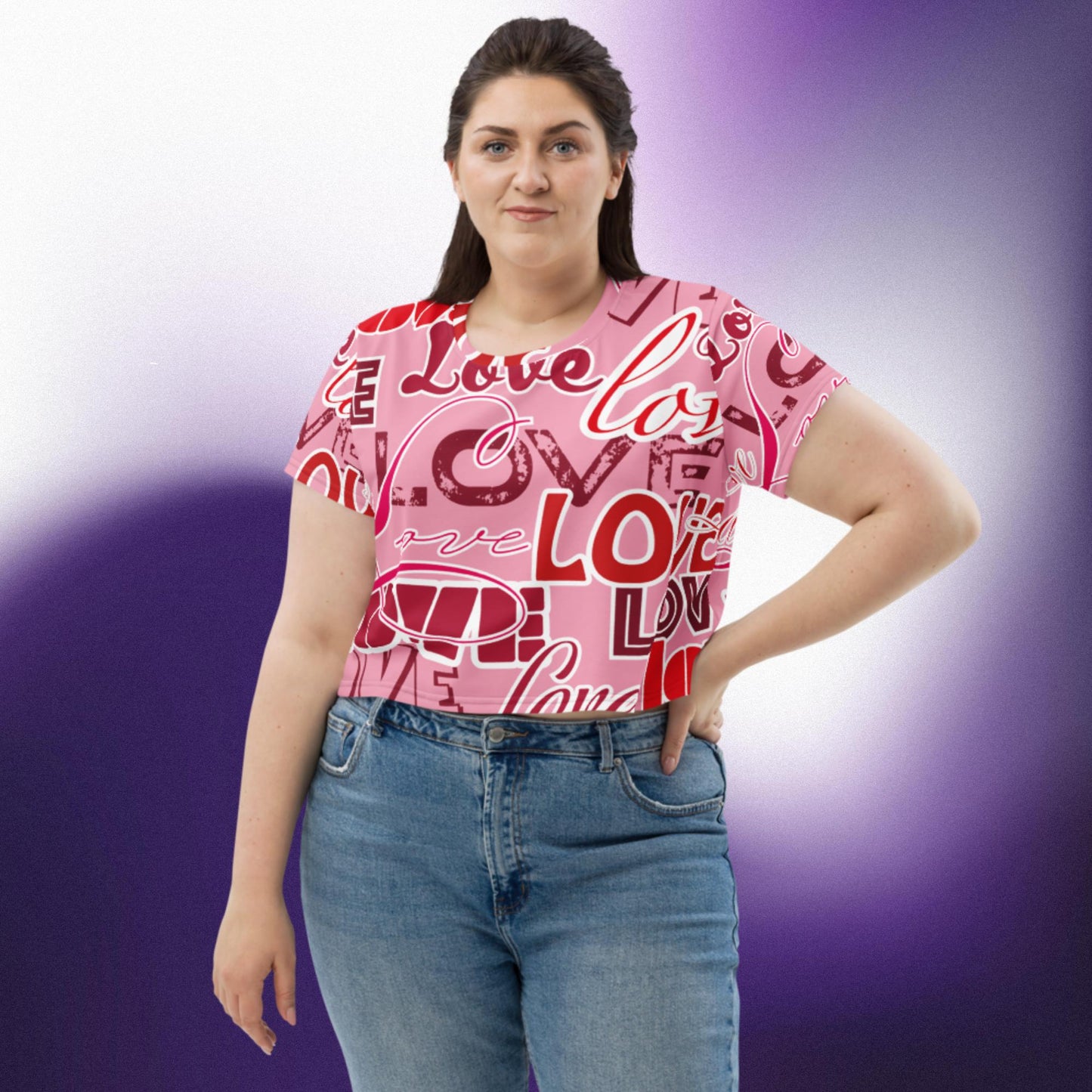 Love Themed Light All-Over Print Crop Tee