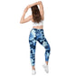 Blue Floral Crossover Leggings with Pockets