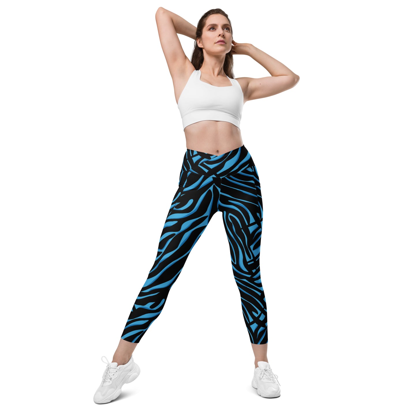 Blue Zag Crossover Leggings with Pockets