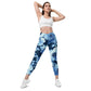 Blue Floral Crossover Leggings with Pockets