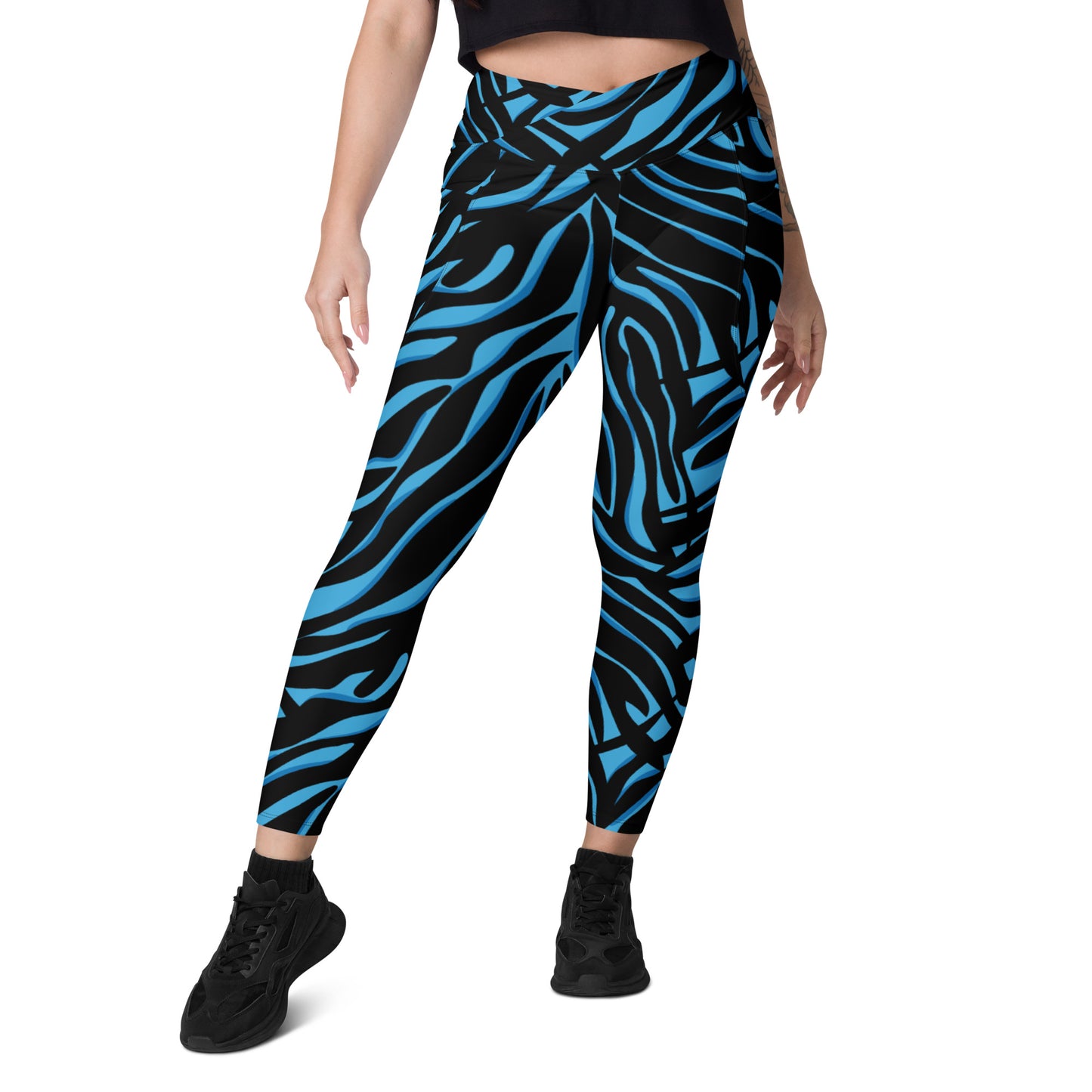 Blue Zag Crossover Leggings with Pockets