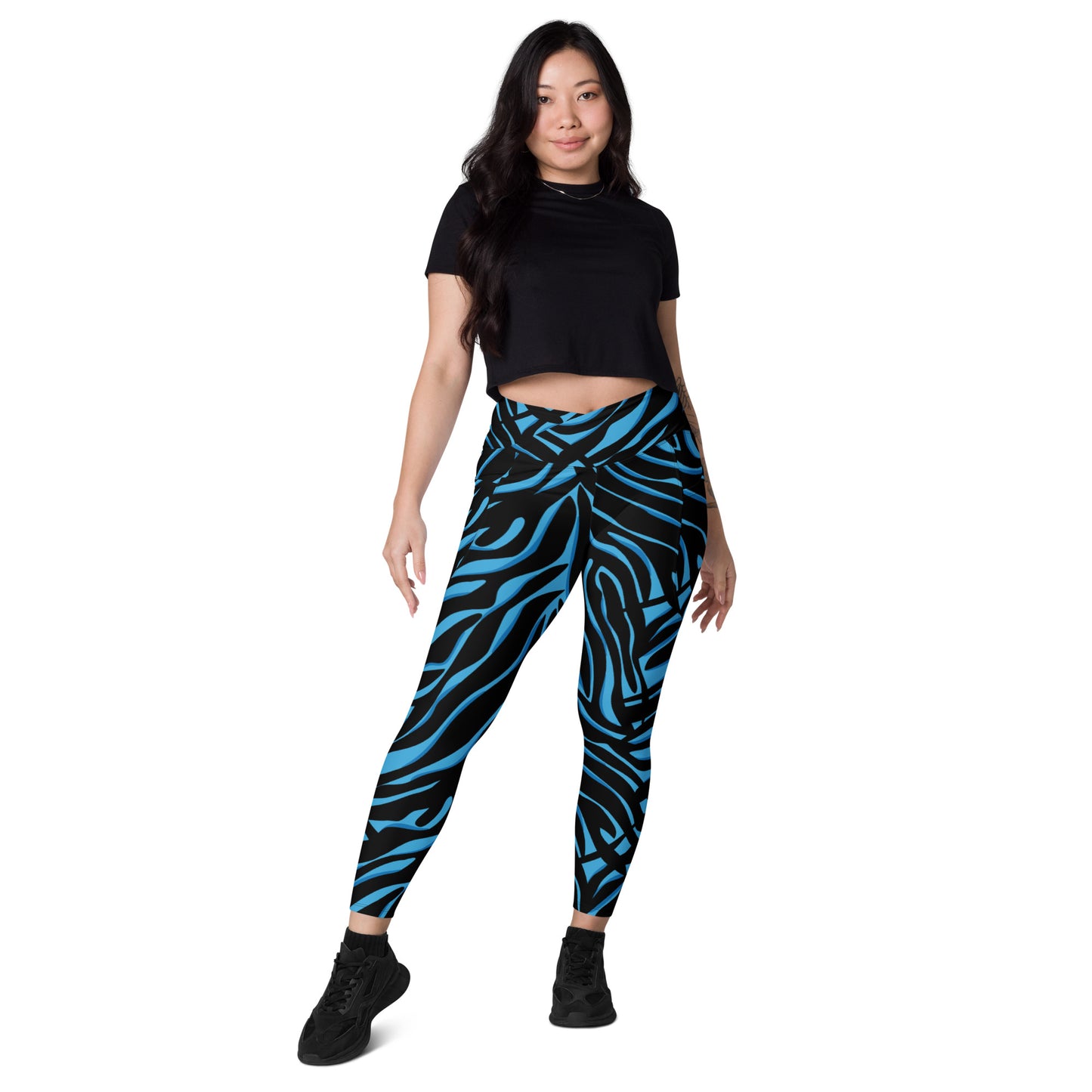 Blue Zag Crossover Leggings with Pockets