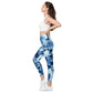 Blue Floral Crossover Leggings with Pockets