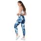 Blue Floral Crossover Leggings with Pockets
