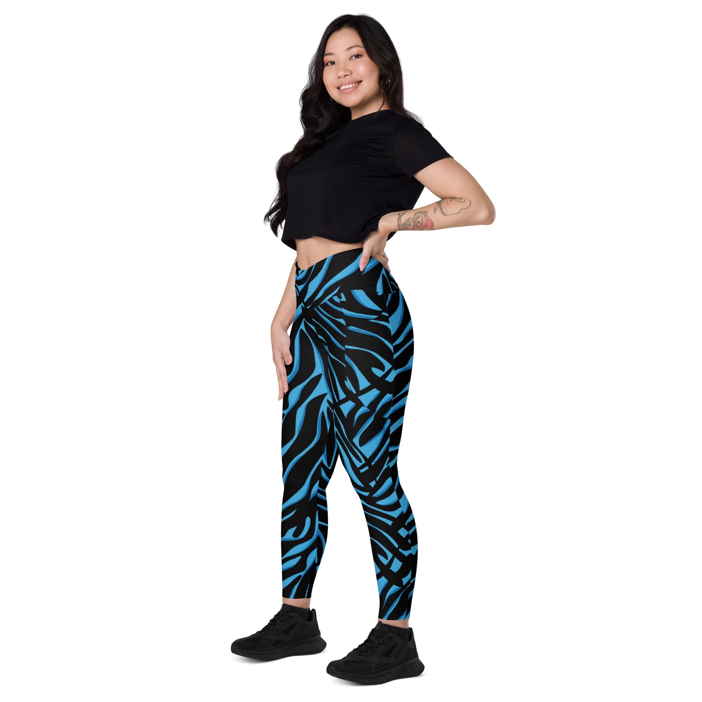 Blue Zag Crossover Leggings with Pockets