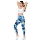 Blue Floral Crossover Leggings with Pockets