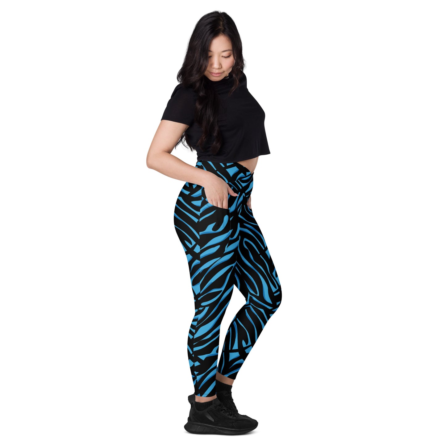 Blue Zag Crossover Leggings with Pockets