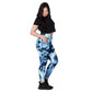 Blue Floral Crossover Leggings with Pockets