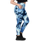 Blue Floral Crossover Leggings with Pockets