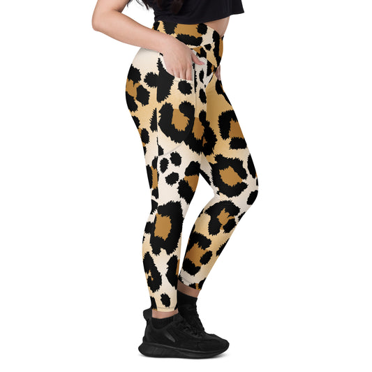 Cheetah Print Crossover Leggings with Pockets