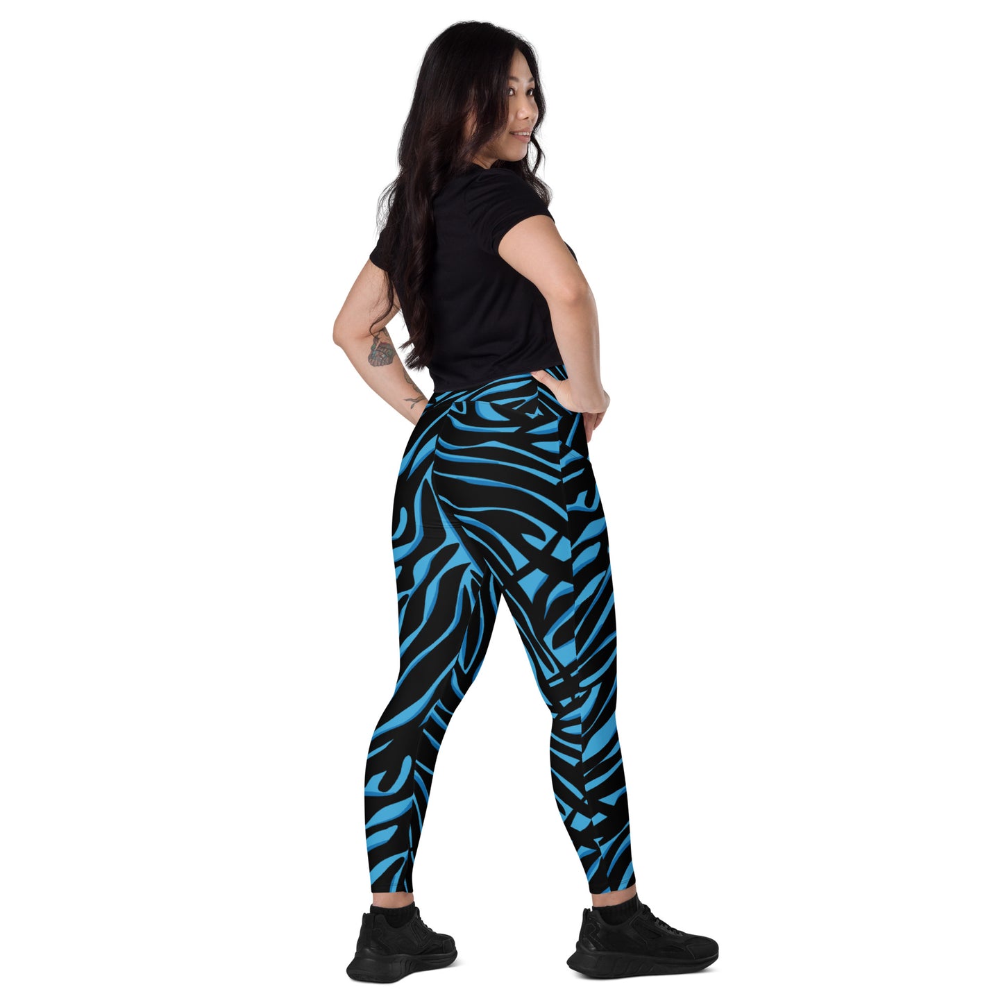 Blue Zag Crossover Leggings with Pockets