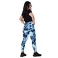 Blue Floral Crossover Leggings with Pockets