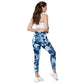 Blue Floral Crossover Leggings with Pockets