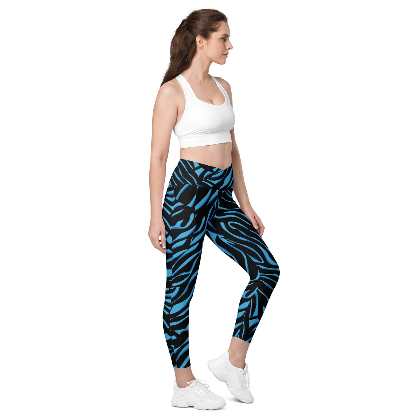 Blue Zag Crossover Leggings with Pockets