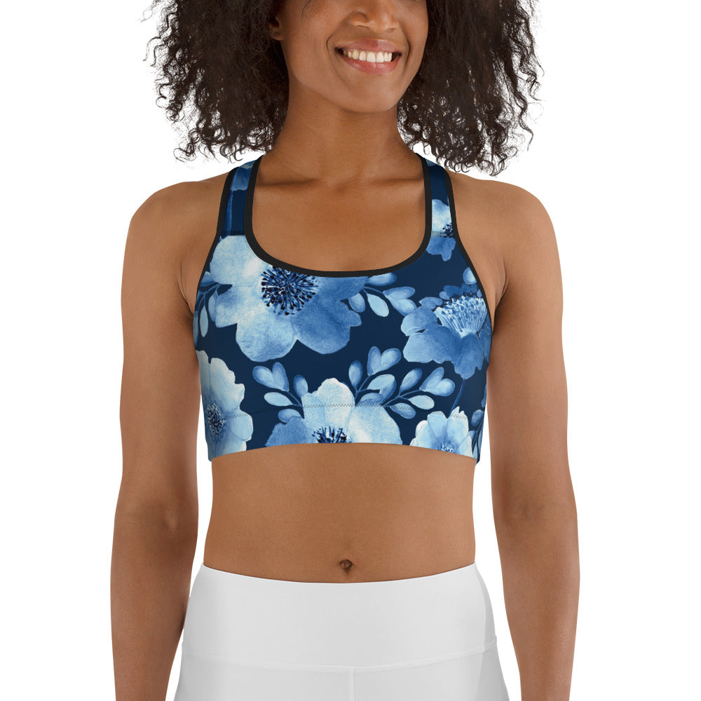 Blue Floral Sports Bra