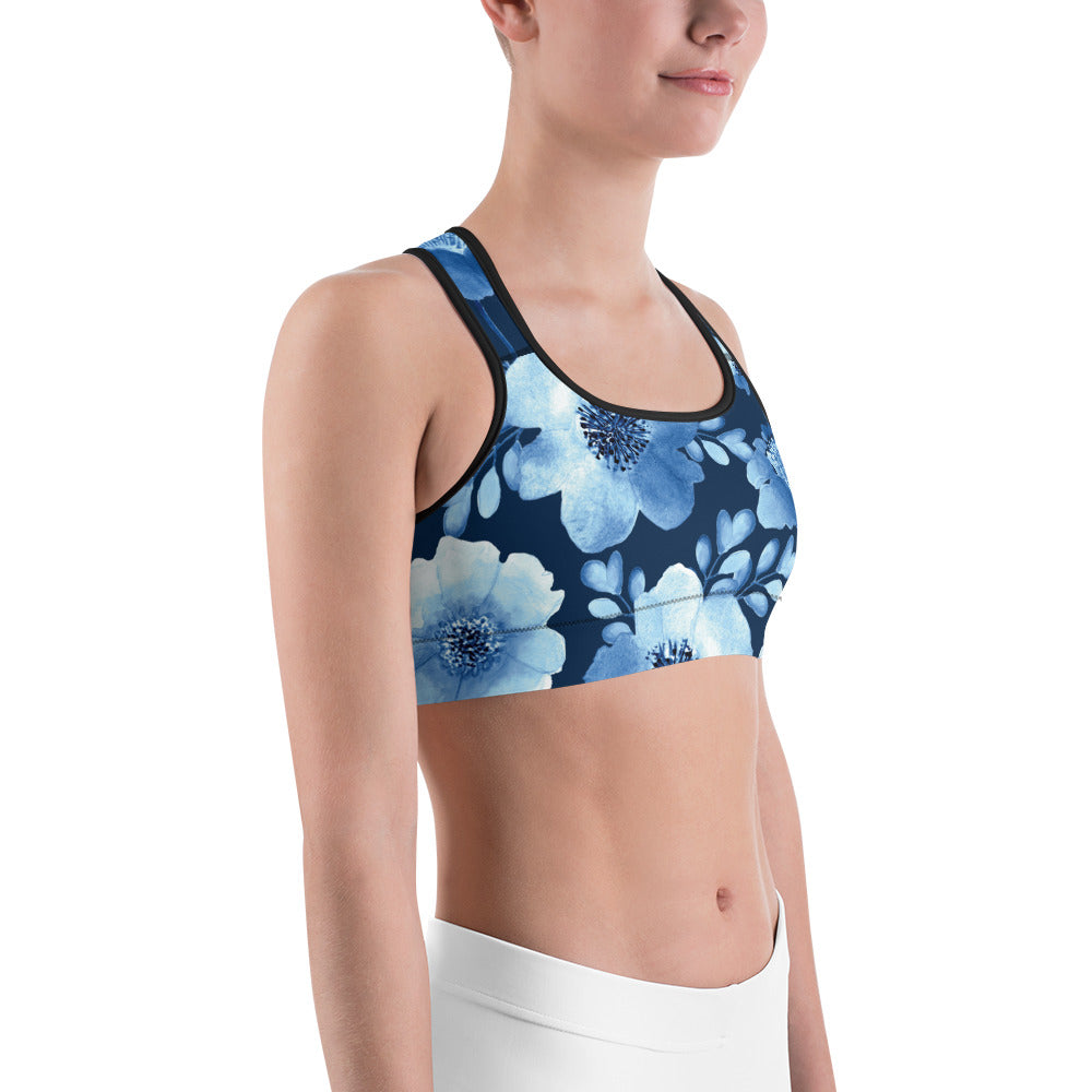 Blue Floral Sports Bra