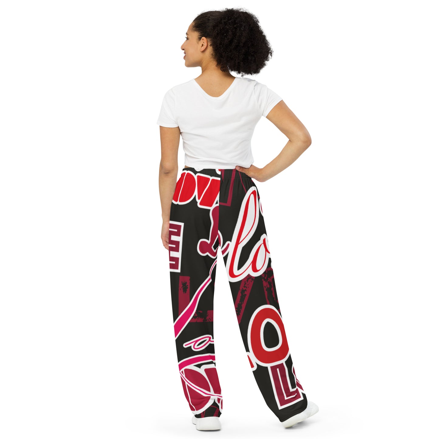 Love Themed Dark Wide-leg Pajama Pants