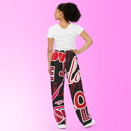 Love Themed Dark All-over Print Pajama Pants