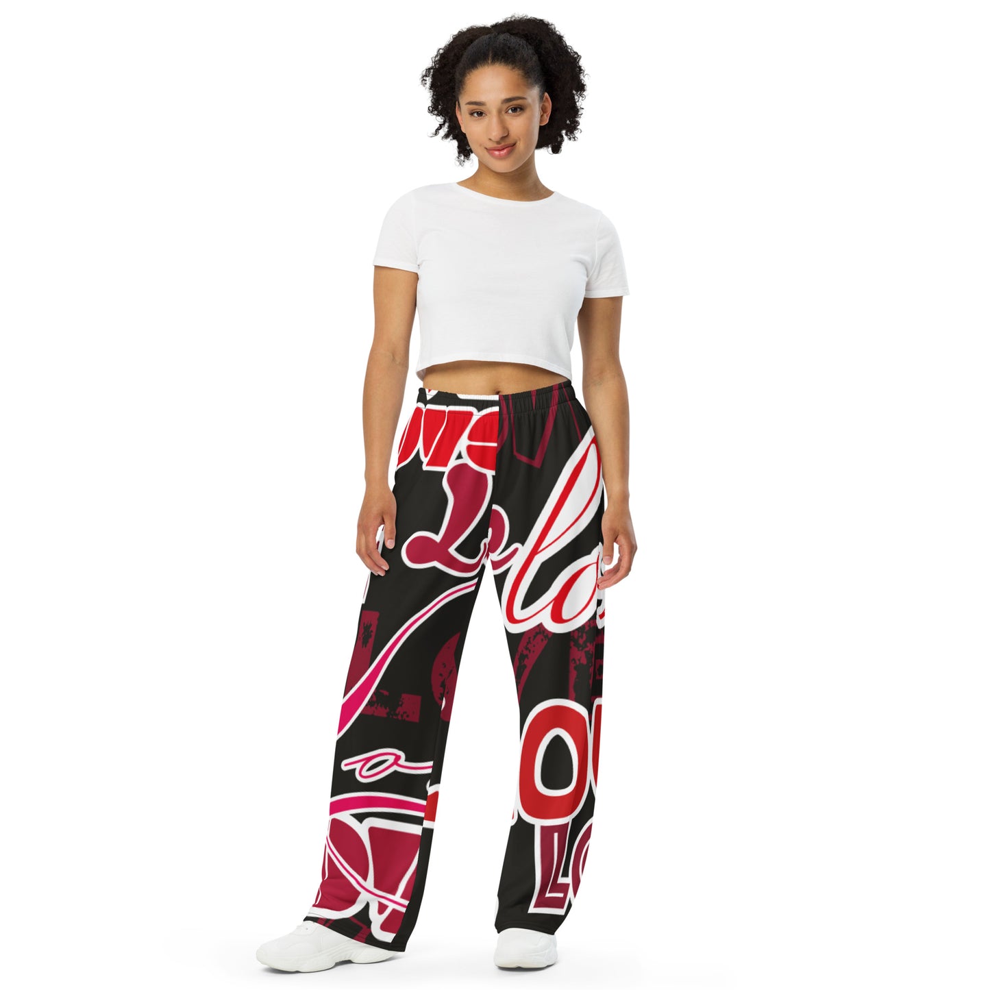 Love Themed Dark Wide-leg Pajama Pants