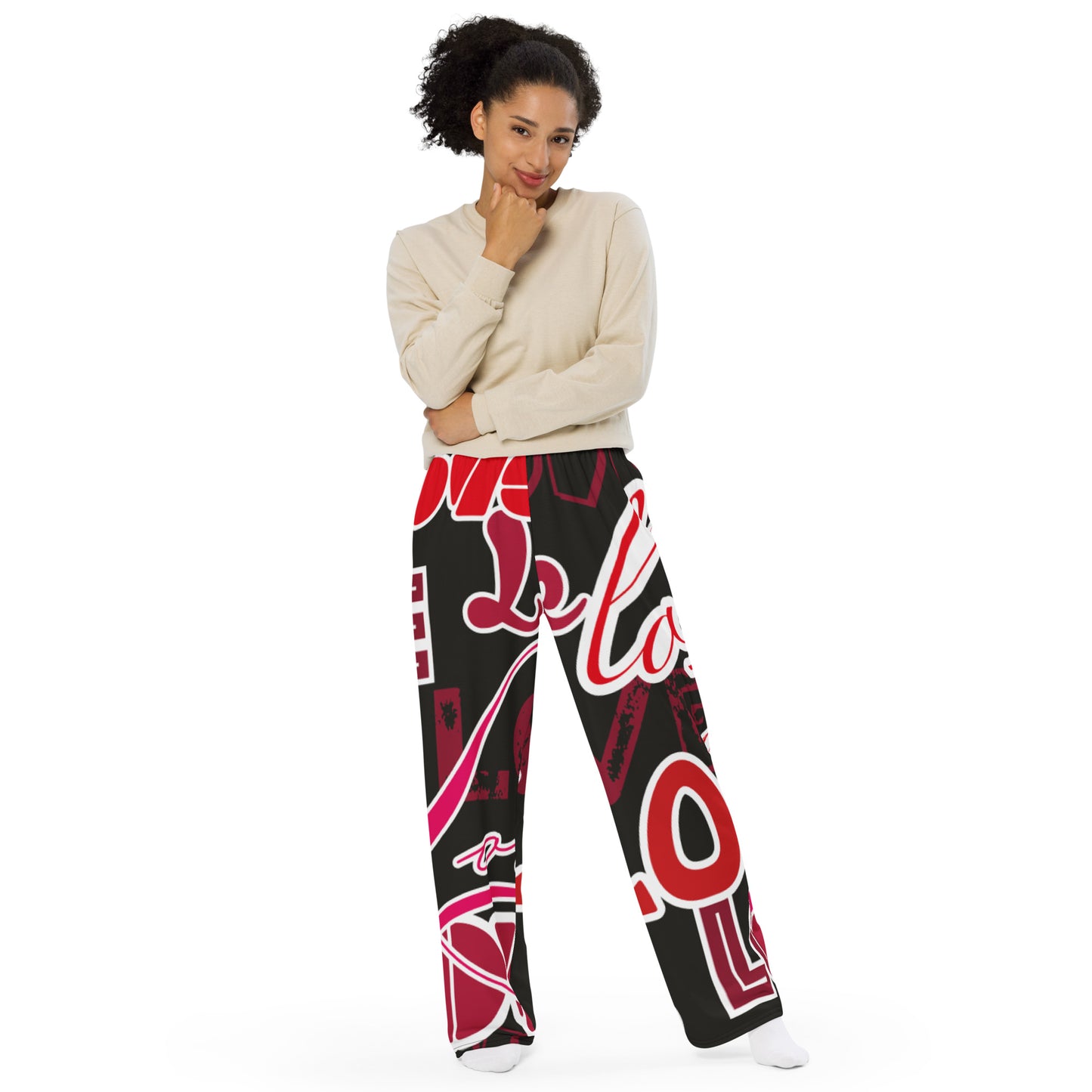 Love Themed Dark Wide-leg Pajama Pants