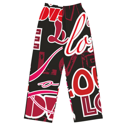 Love Themed Dark Wide-leg Pajama Pants