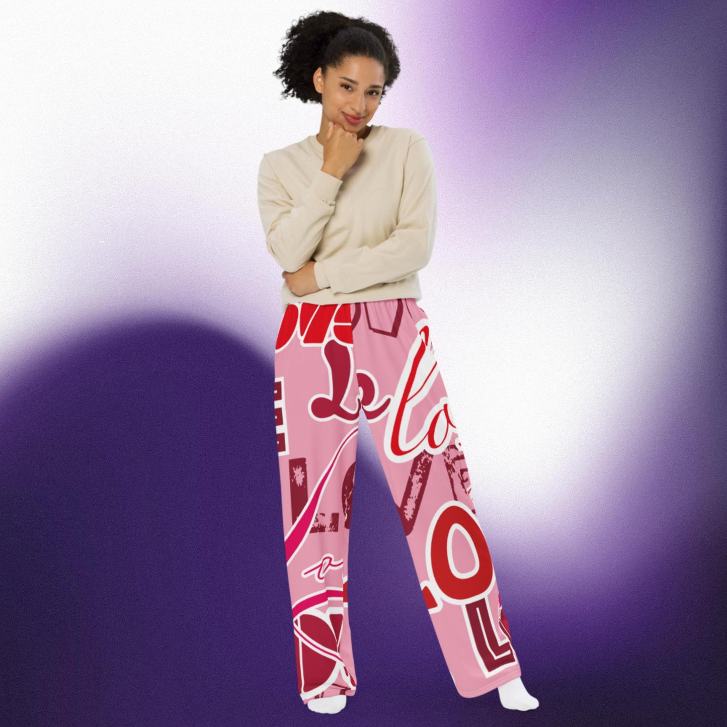 Love Themed Light All-over Print Pajama Pants