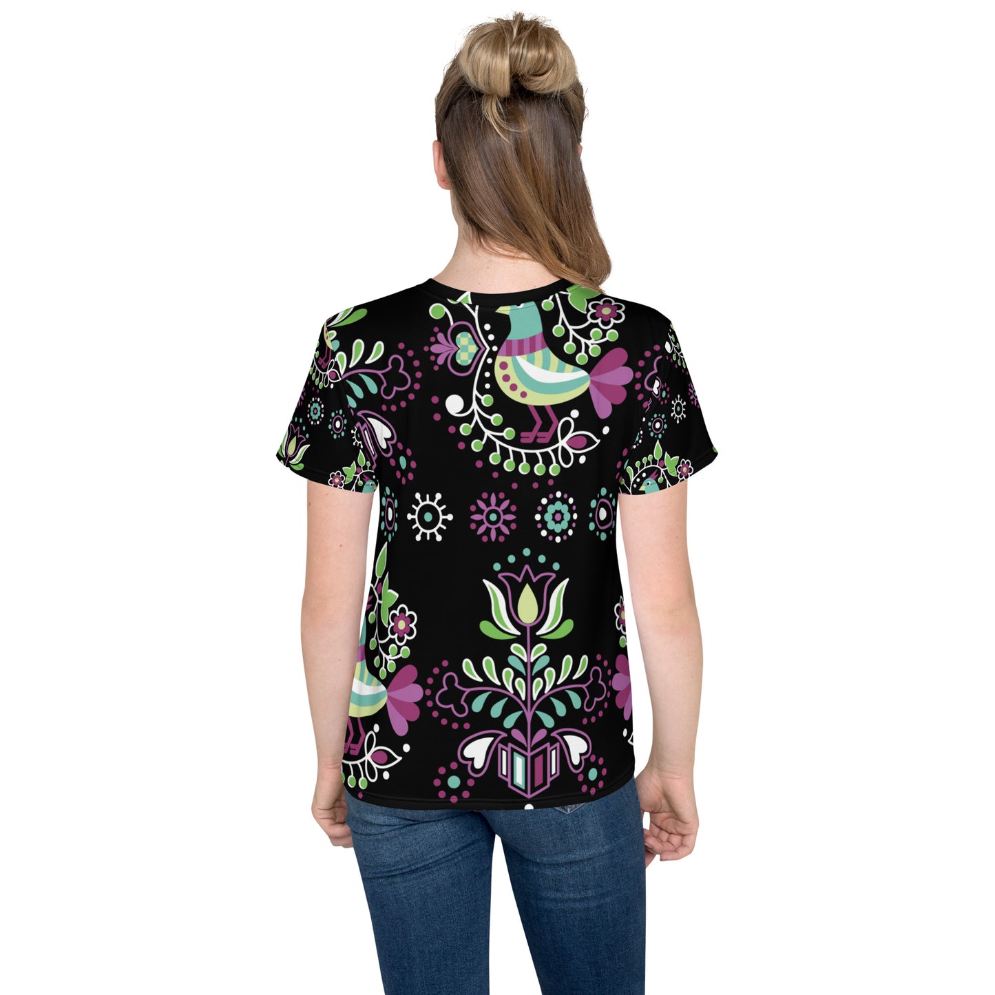 Purple Floral Girls Crew Neck T-shirt