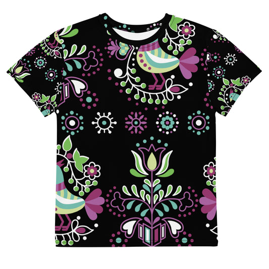 Purple Floral Girls Crew Neck T-shirt