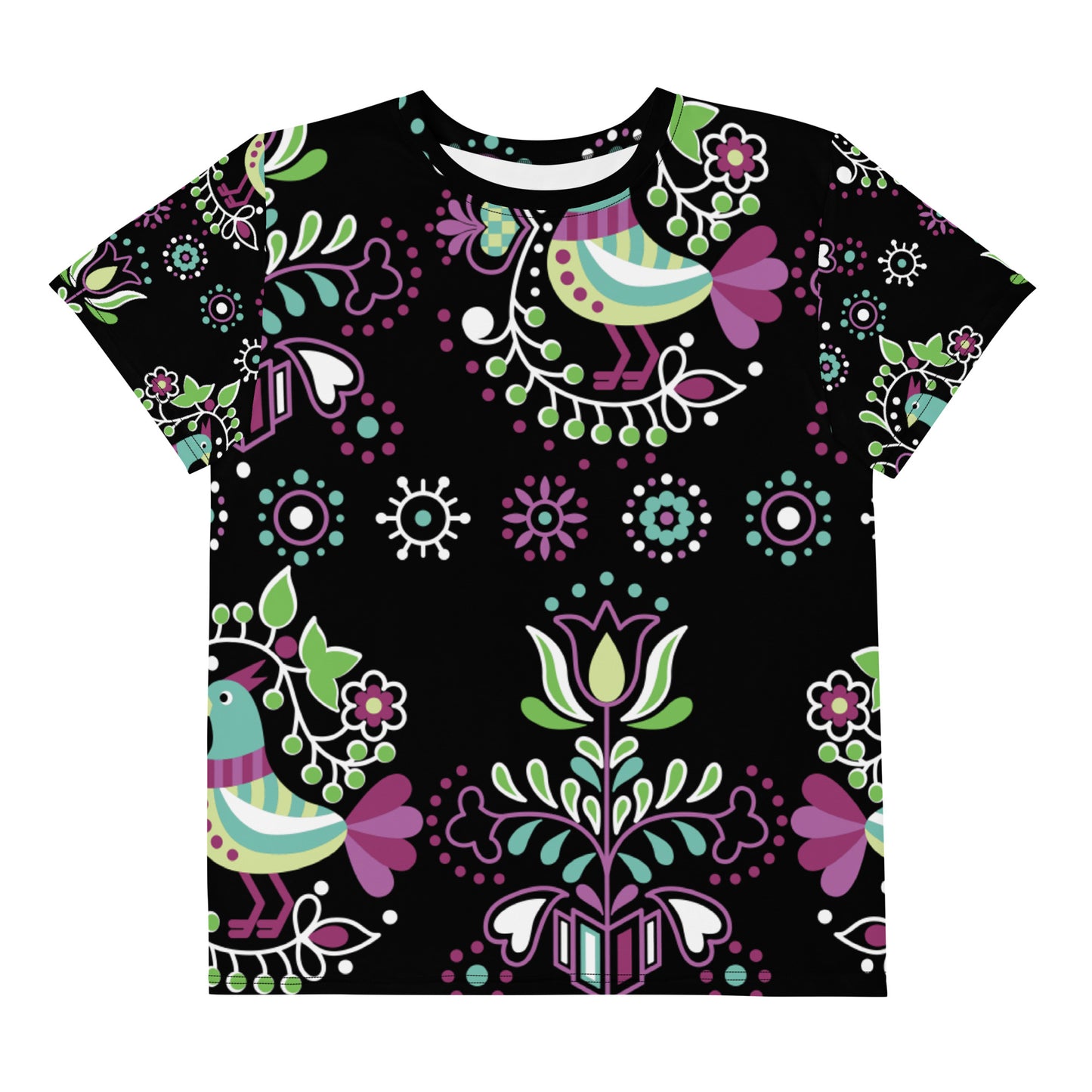 Purple Floral Girls Crew Neck T-shirt